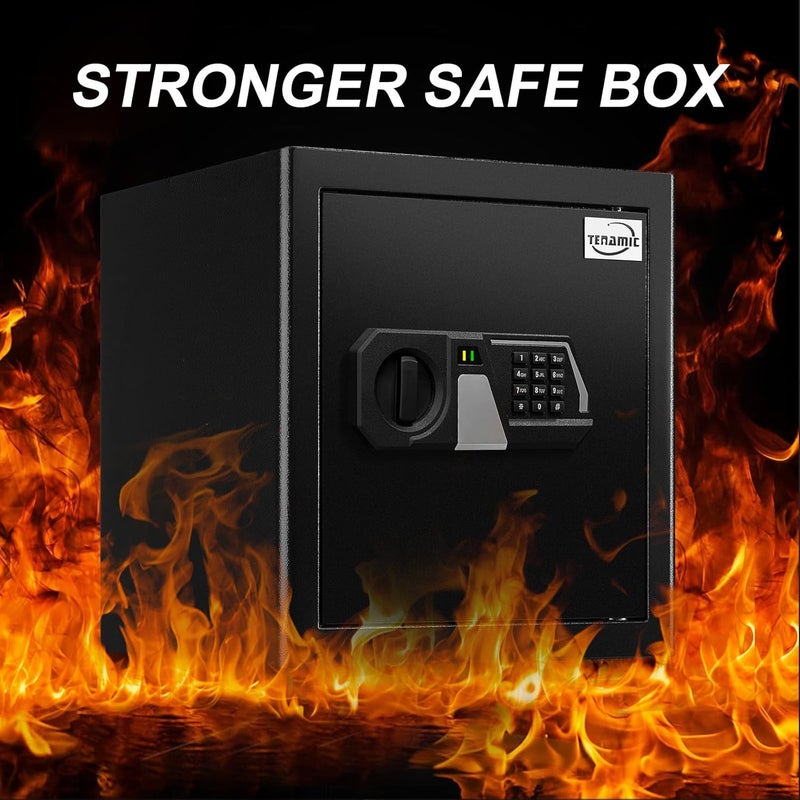 Tenamic Fireproof Safe Box 1.6 Cuft Electronic Digital Security Box, Keypad Medium Lock Box Cabinet Safes with Internal Light, Solid Alloy Steel Office Hotel Home Safe with 2 Passwords, Black - Image 3